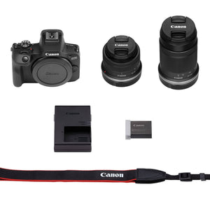 Canon EOS R100 RF-S18-45mm F4.5-6.3 is STM & RF-S55-210mm F5-7.1 is STM Lens Kit, Mirrorless Camera, RF Mount, 24.1 MP, Continuous Shooting, Full HD Video, 4K, Lightweight, Wi-Fi, Content Creation