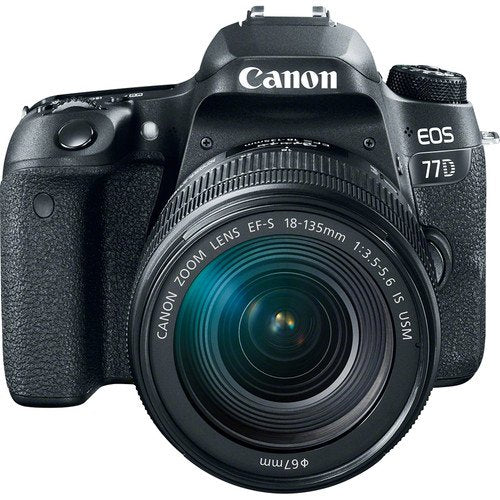 Canon EOS 77D DSLR Camera with 18-135mm USM Lens International Model 1892C002 W/Bag, Extra Battery, LED Light, Mic