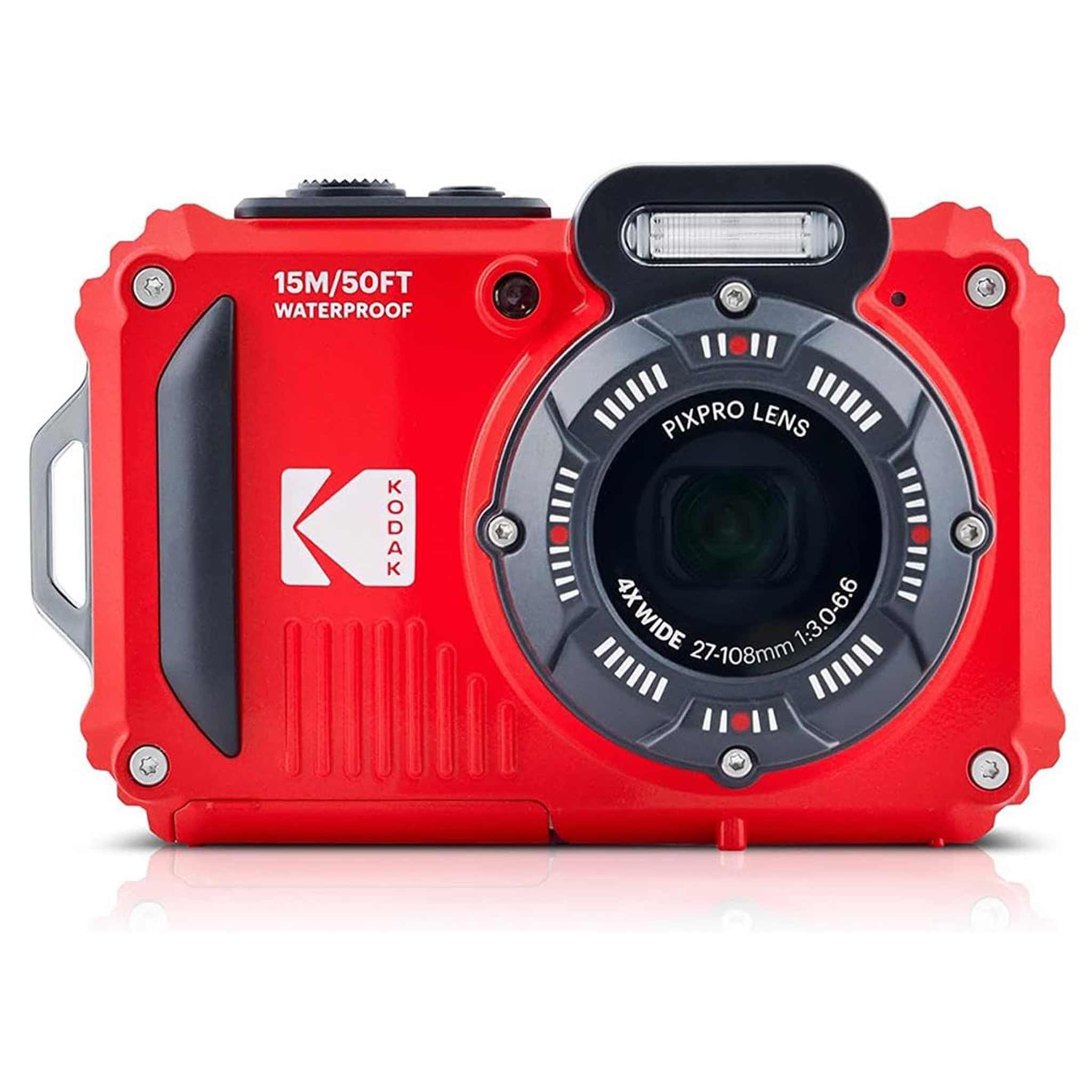KODAK PIXPRO WPZ2 Rugged Waterproof Digital Camera 16MP 4X Optical Zoom 2.7" LCD Full HD Video, Red KODAK