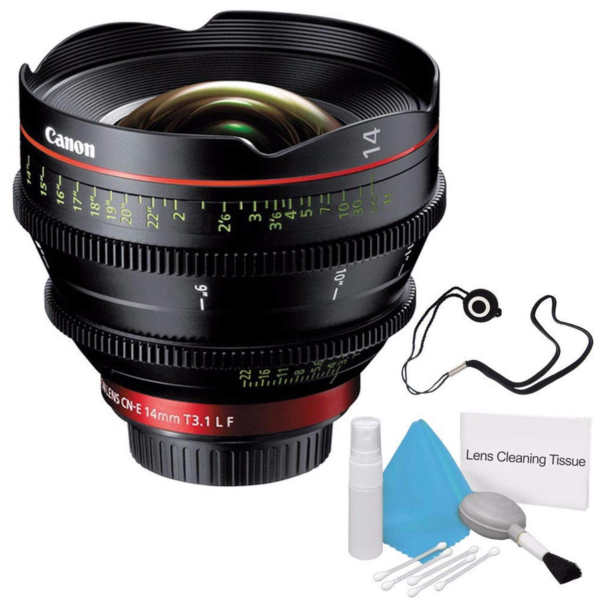 Canon CN-E 14mm T3.1 L F Cinema Prime Lens EF Mount International Model + Deluxe Cleaning Kit + Lens Cap Keeper Bundle
