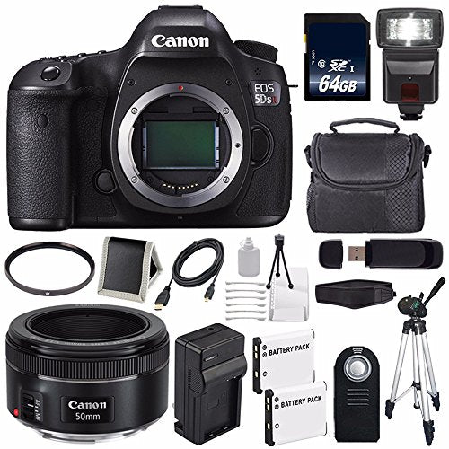 Canon EOS 5DS R DSLR Camera (International Model) 0582C002 + Canon EF 50mm f/1.8 STM Lens + LP-E6 Battery + 64GB Card Starter Bundle