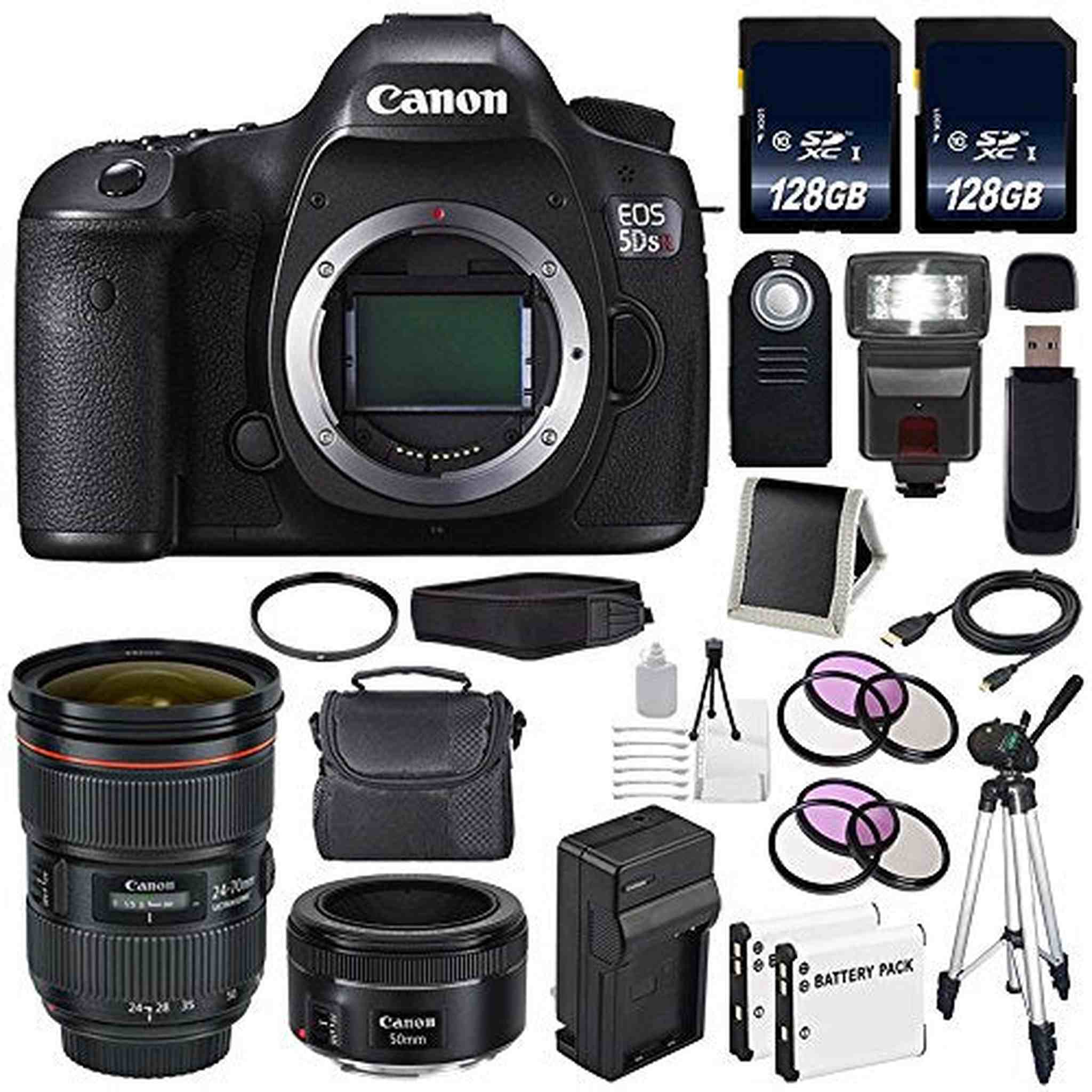 Canon EOS 5DS R DSLR Camera International Model 0582C002 + Canon EF 24-70mm f/2.8L II USM Lens + EF 50mm f/1.8 STM Lens Base Bundle