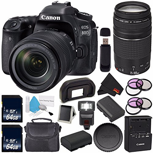 Canon EOS 80D DSLR Camera with 18-135mm Lens 1263C006 (International Version) + Canon EF 75-300mm f/4-5.6 III Telephoto