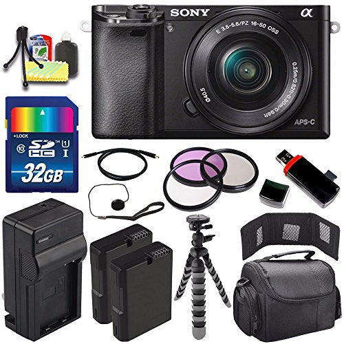 Sony Alpha a6000 Mirrorless Digital Camera with 16-50mm Lens (Black) + Battery + Charger + 32GB Bundle 5 - International