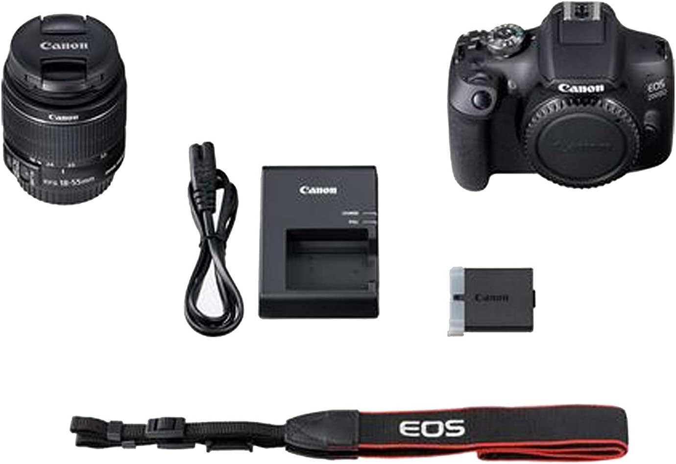 Canon EOS 2000D DSLR Camera with EF-S 18-55 mm f/3.5-5.6 III Lens (Intl Model) with Memory Kit, Mic, LED Light, and More