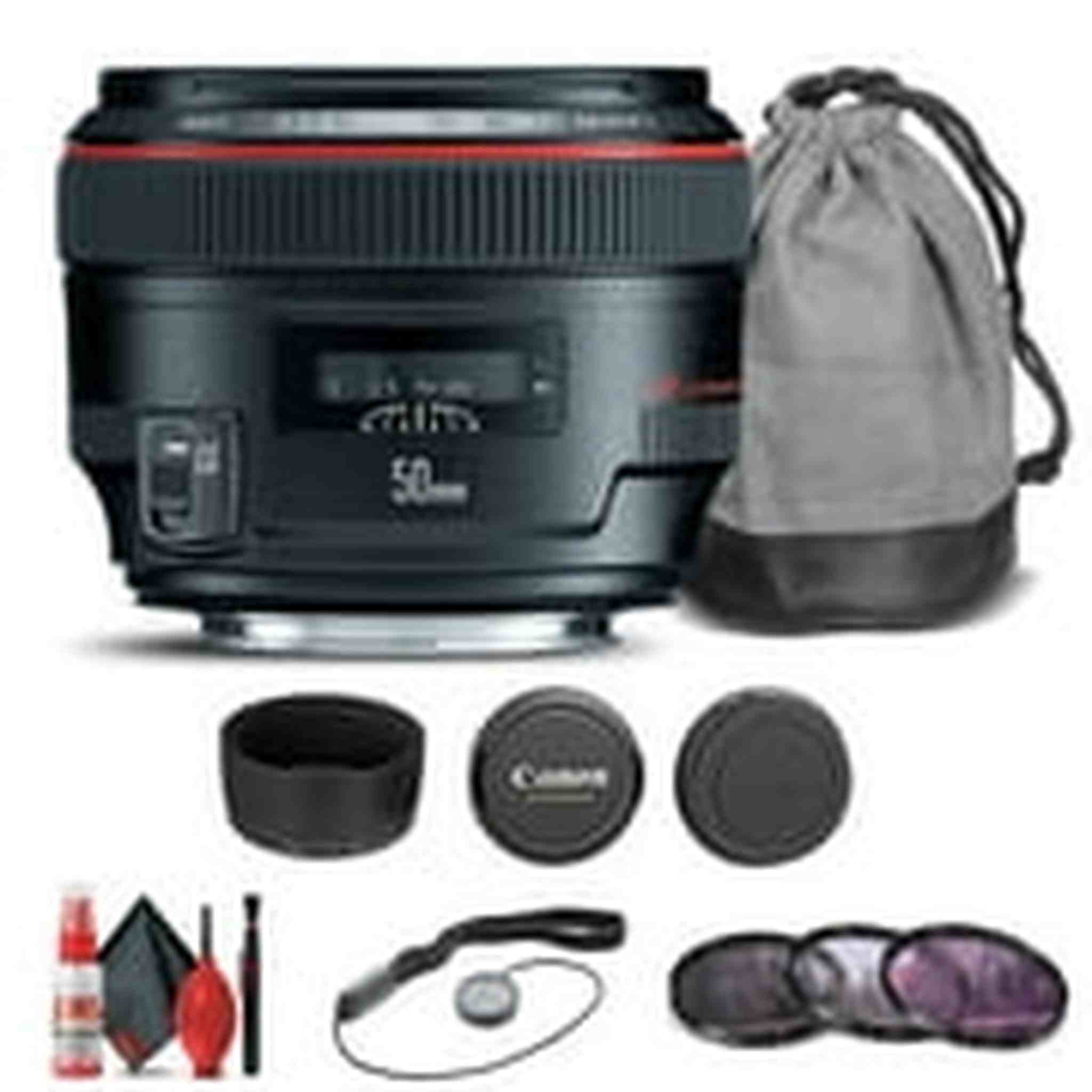 Canon EF 50mm f/1.2L USM Lens 1257B002 + Filter Kit + Cap Keeper Base Bundle