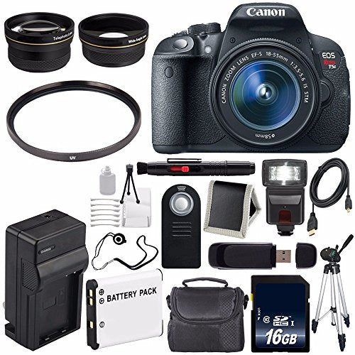Canon EOS Rebel T5i 18 MP CMOS Digital SLR Camera w/EF-S 18-55mm f/3.5-5.6 Lens (International Model) + 58mm Wide Angle