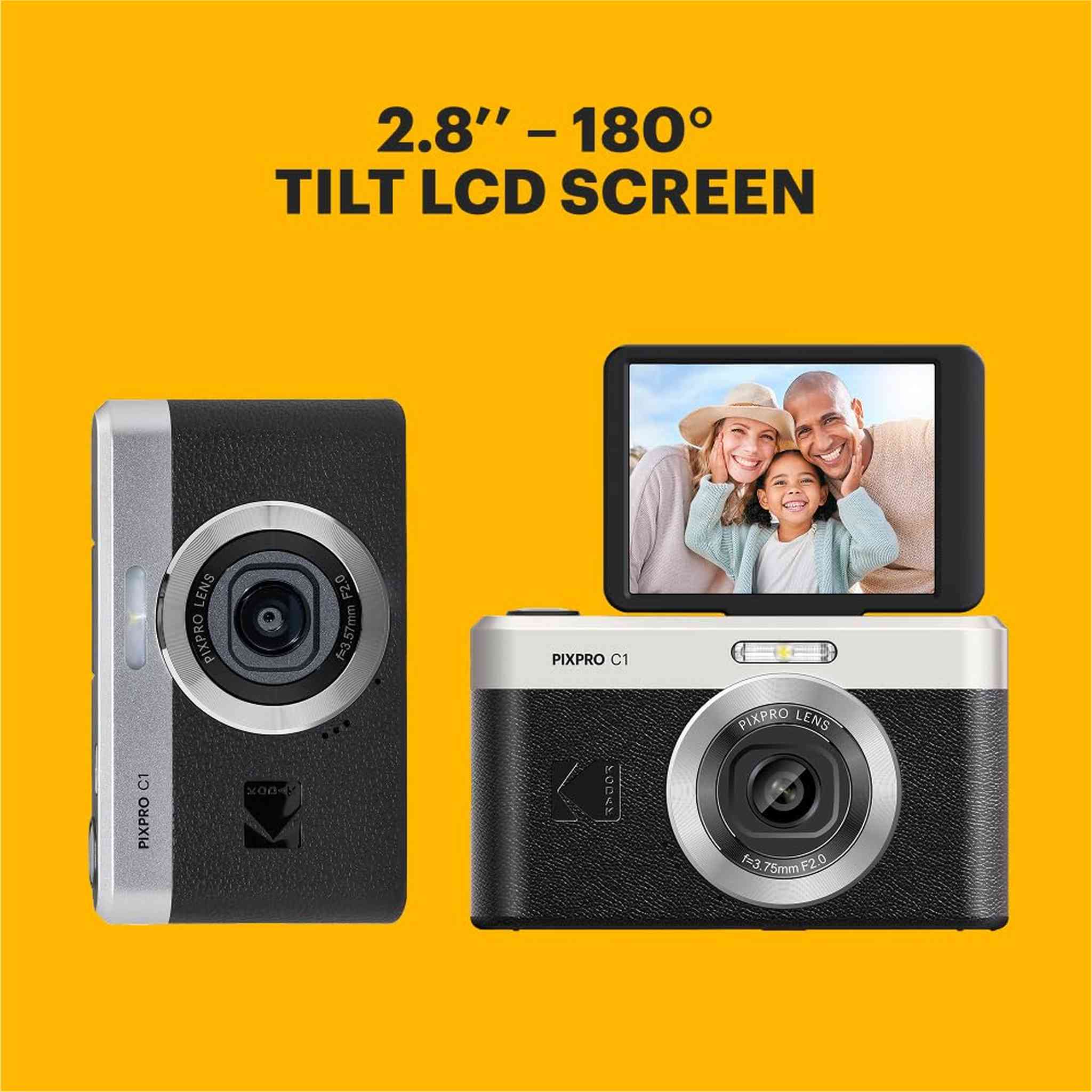 Kodak PIXPRO C1 Digital Camera, 13MP Compact Point & Shoot with 4X Digital Zoom, 26mm f/2.0 Wide Angle, 180 Degree Flip Screen, 1080p HD Video, Black