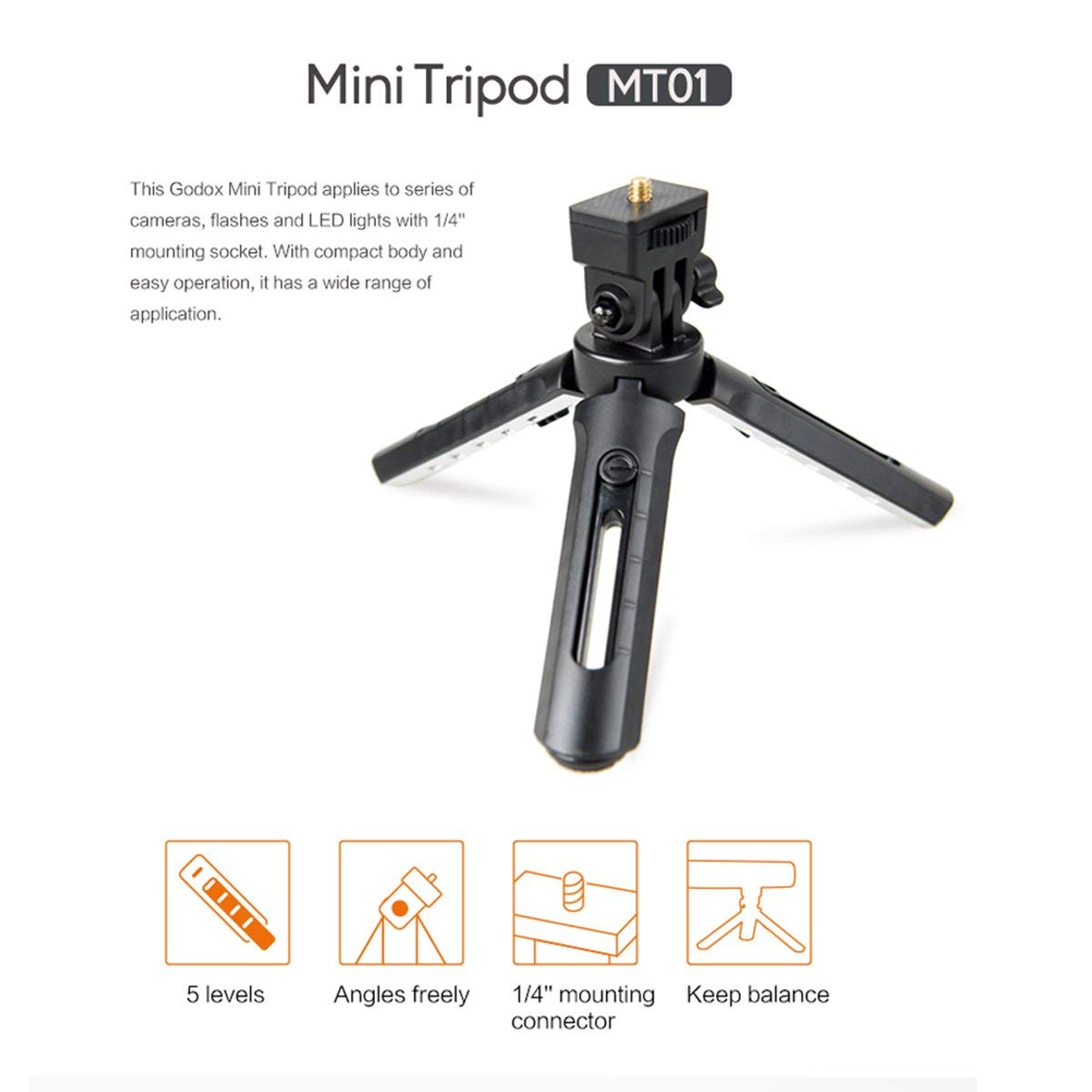 Godox MT-01 Mini Tripod Stand, 5 Level Extender, 1/4