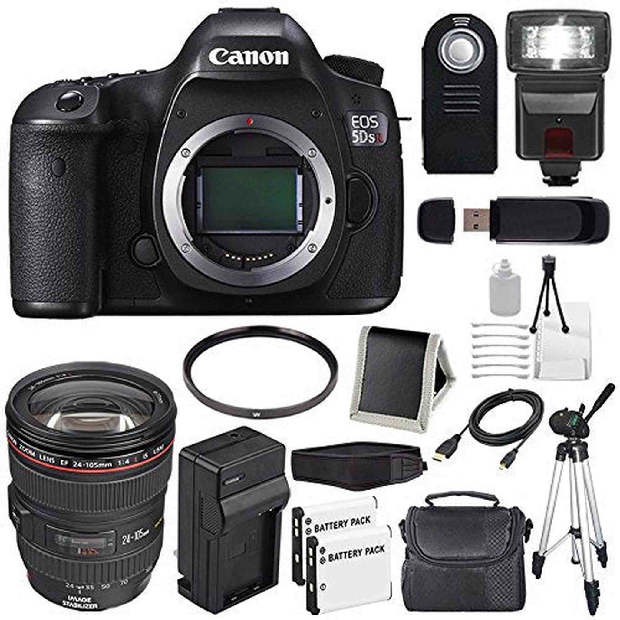 Canon EOS 5DS R DSLR Camera International Model 0582C002 + Canon EF 24-105mm f/4L is USM Lens + LP-E6 Battery Bundle - Used Canon