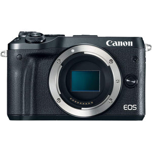 Canon EOS M6 Mirrorless Digital Camera Black, Body Only + 64GB Class 10 Memory Card + LED + Canon Camera Case + Flexib
