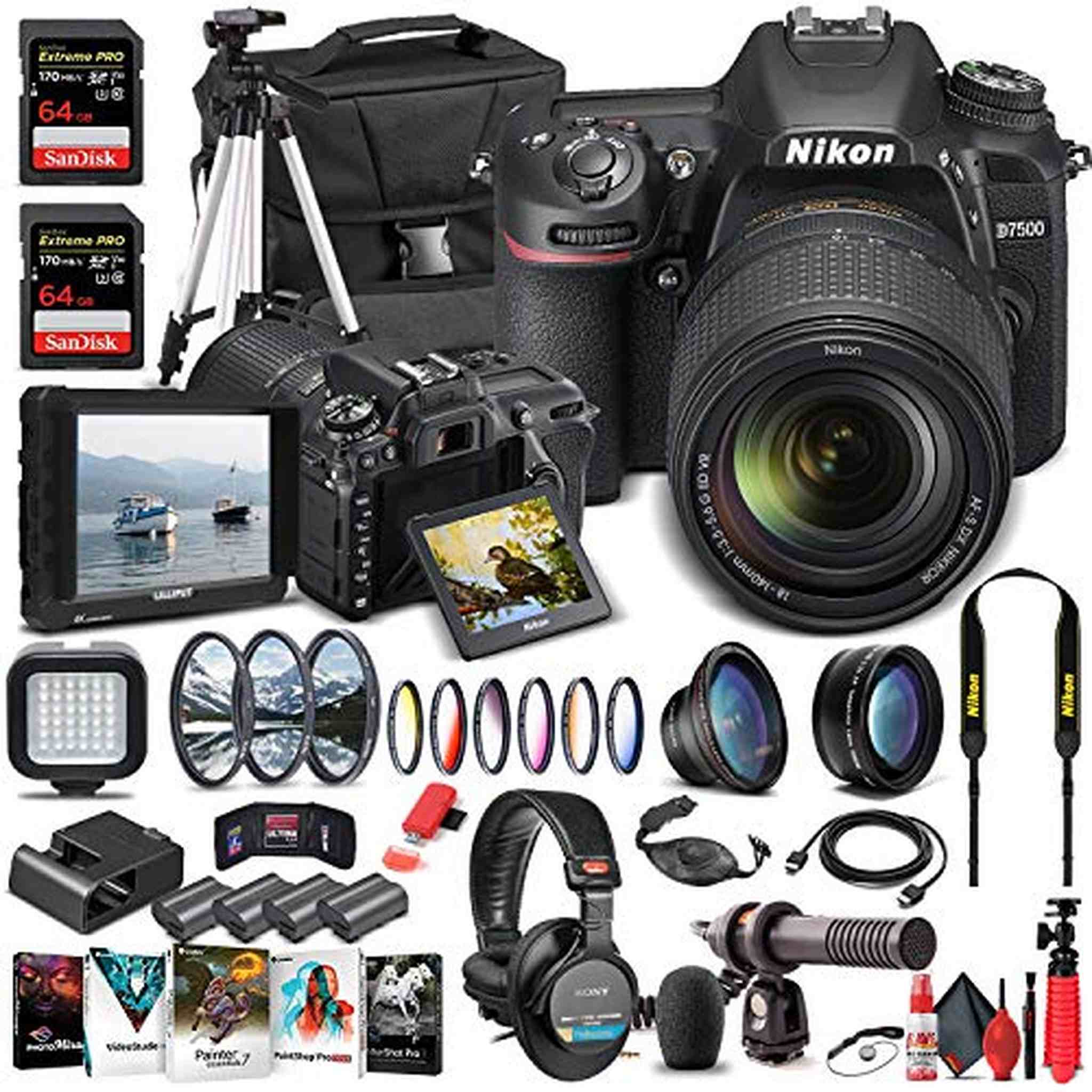 Nikon D7500 DSLR Camera W/ 18-140mm Lens 1582 - Pro Bundle - Reconditioned Nikon