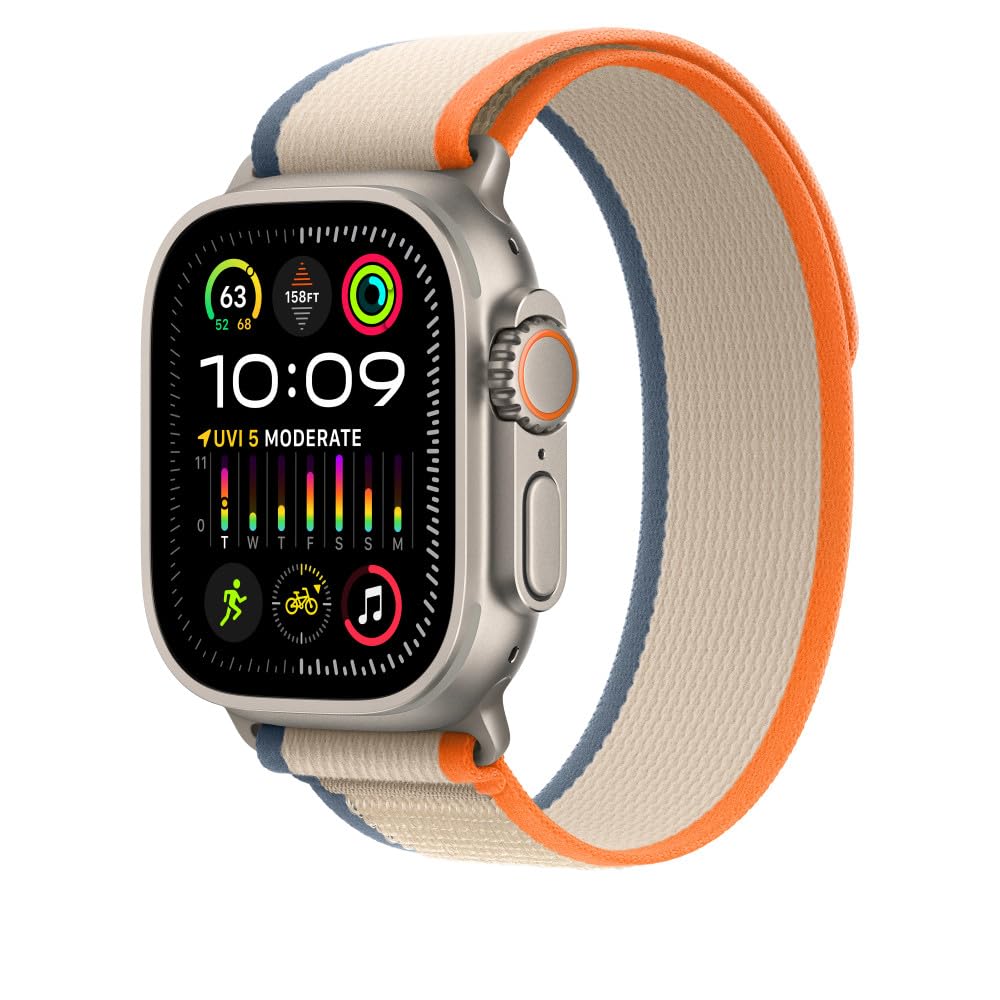 Apple Watch Band - Trail Loop 49mm - Orange/Beige with Rugged Titanium Finish - S/M