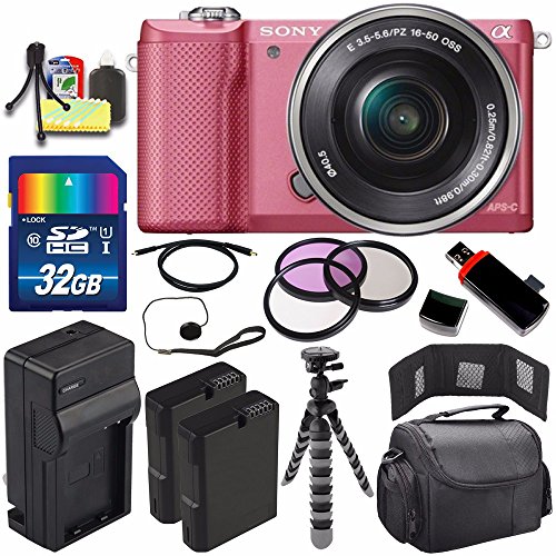 Sony Alpha a5000 Mirrorless Digital Camera with 16-50mm Lens (Pink) + Battery + Charger + 32GB Bundle 5 - International