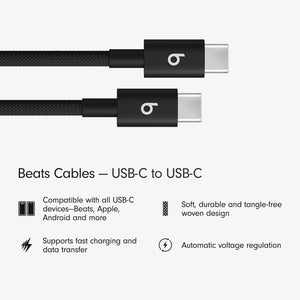 Beats USB-C to USB-C Woven Cable Fast Charging Durable/Tangle-Free Compatible Charger for Apple & Android Devices 1.5 m, 5 ft - Bolt Black