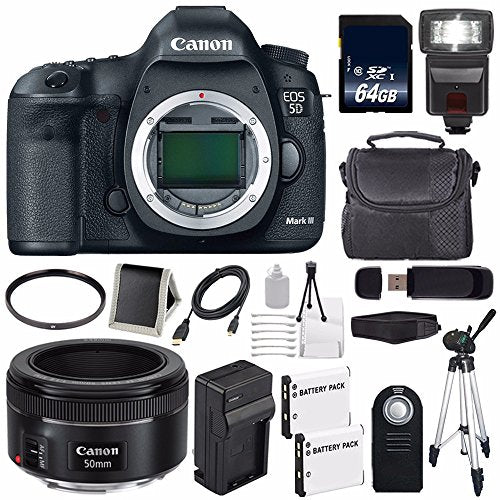 Canon EOD 5D III Digital Camera International Model + Canon EF 50mm f/1.8 STM Lens + LP-E6 Battery + 64GB Memory Card Starter Bundle