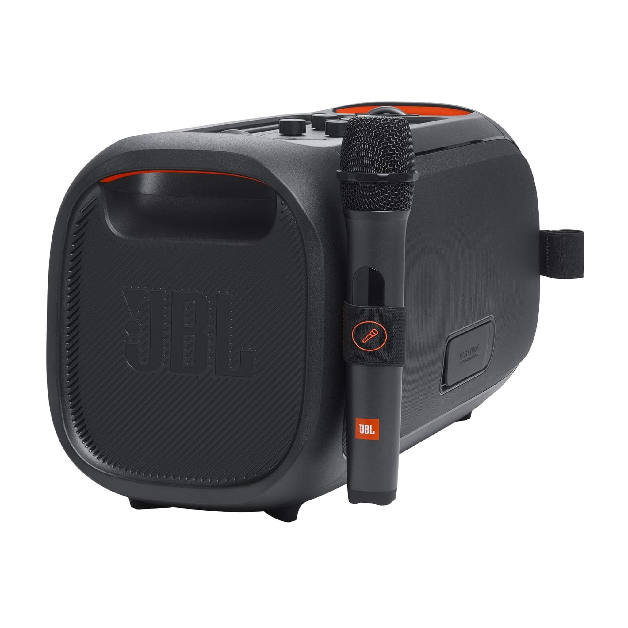 JBL PartyBox On-The-Go Essential - Portable Party Speaker with Built-in Lights and Wireless mic, Amazing Pro Sound, IPX4 splashproof Protection, 6 Hours of Playtime, Convenient Shoulder Strap