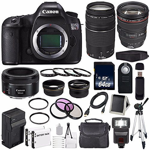 Canon EOS 5DS R DSLR Camera (International Model) 0582C002 + Canon EF 24-105mm f/4L is USM Lens + Canon EF 75-300 III Supreme Bundle