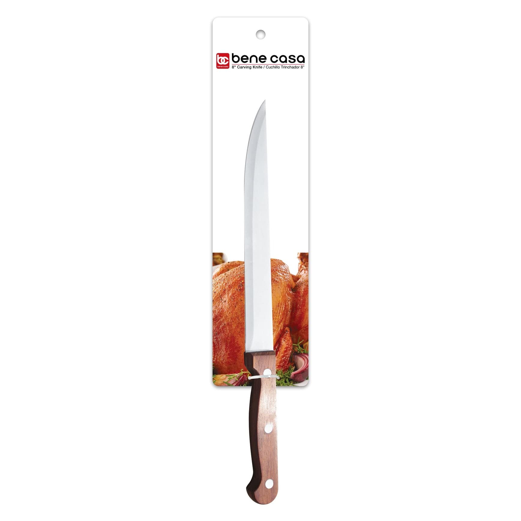 Bene Casa Chef knife with rosewood handle, stainless steel blade, full tang and triple riveted handle 8" Carving Knife