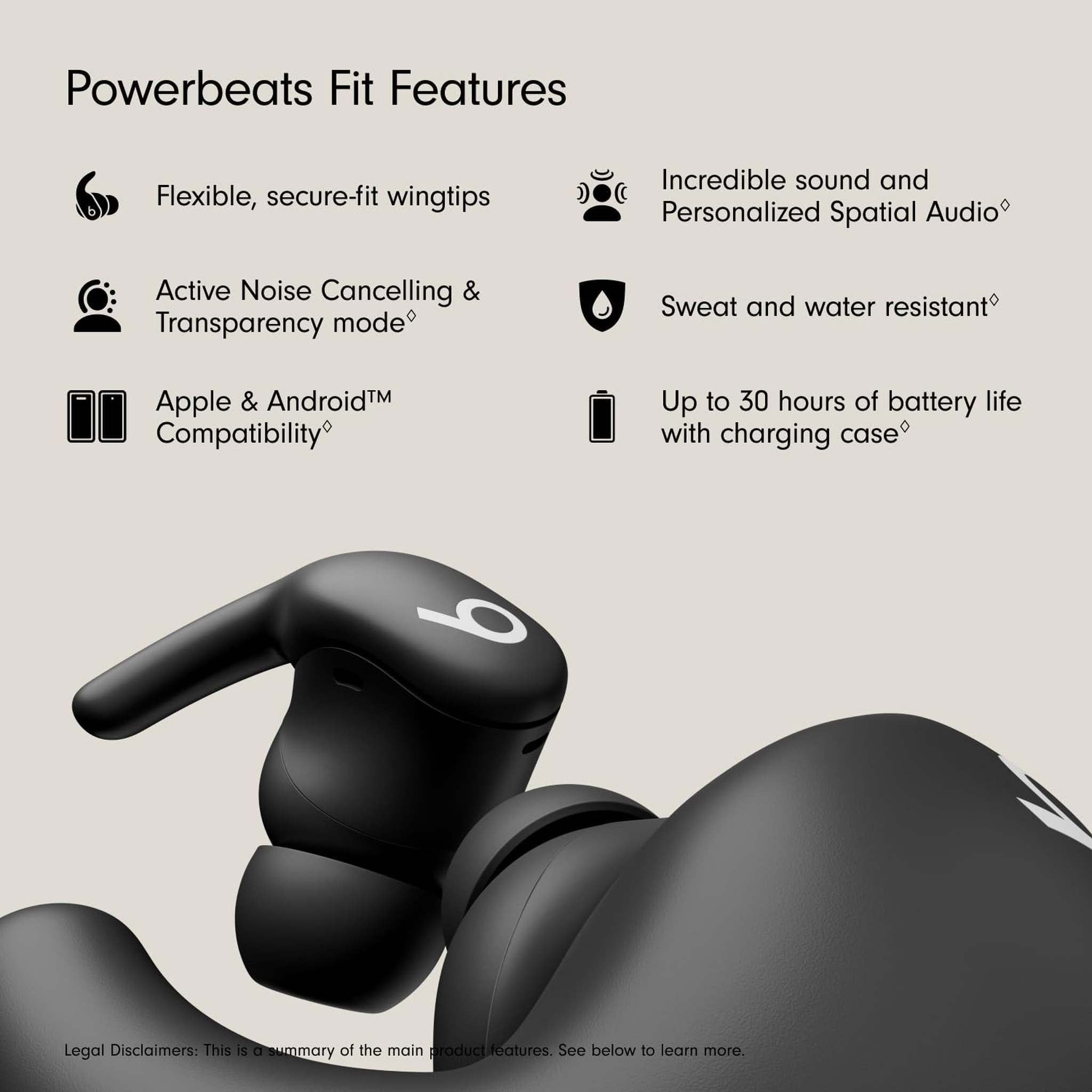 Beats - Powerbeats Fit - Wireless Noise-Cancelling Workout Earbuds with Upgraded Secure Fit Wingtips, IPX4, Up to 30H of Battery Life & Charging case, Compatible with Apple & Android - Jet Black