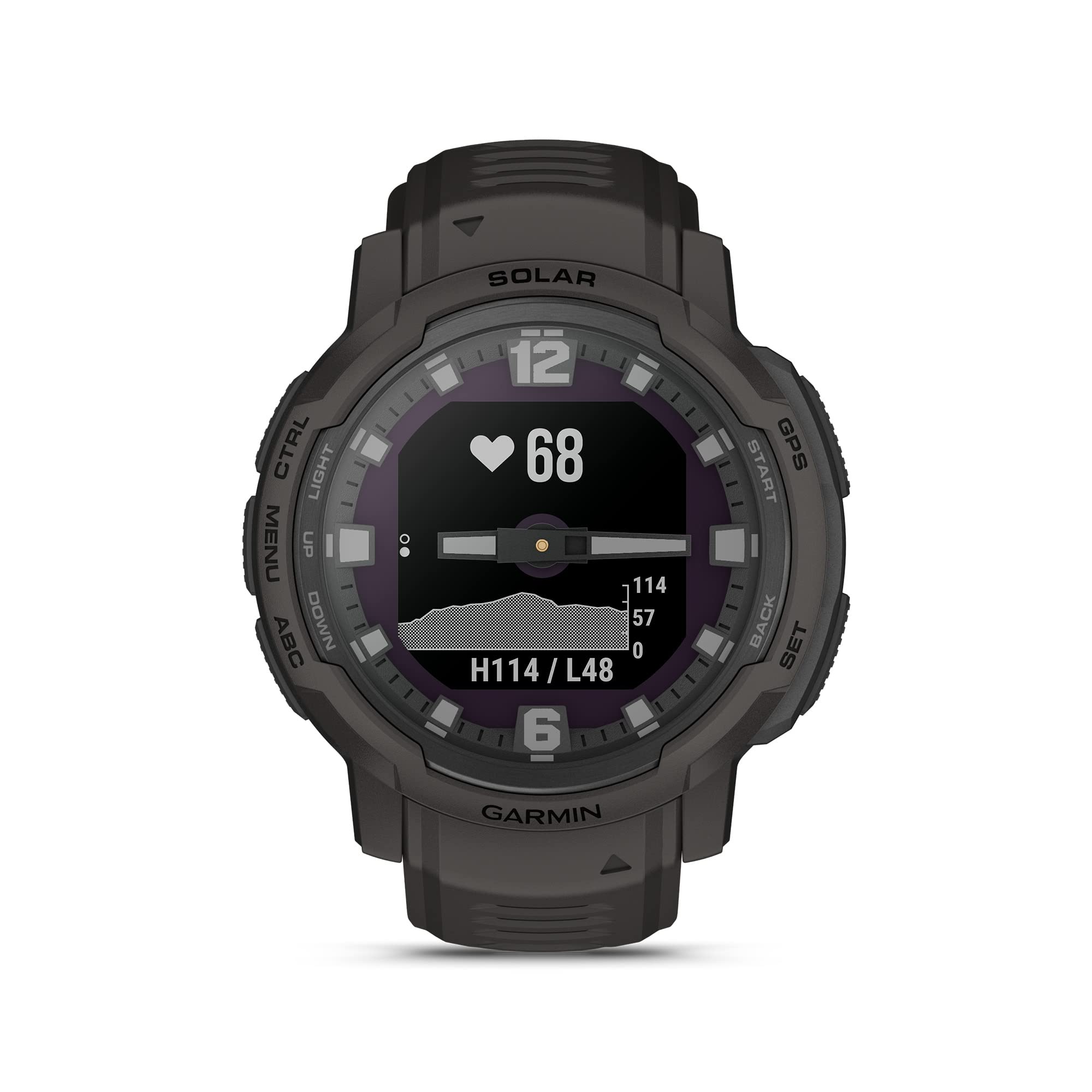 Garmin Instinct Crossover Solar, Rugged Hybrid Smartwatch with Solar, Analog Hands and Digital Display, Graphite