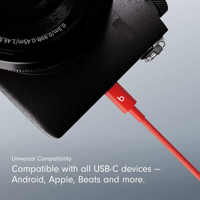 Beats USB-C to USB-C Woven Cable Fast Charging Durable/Tangle-Free Compatible Charger for Apple & Android Devices (1.5 m, 5 ft) - Rapid Red