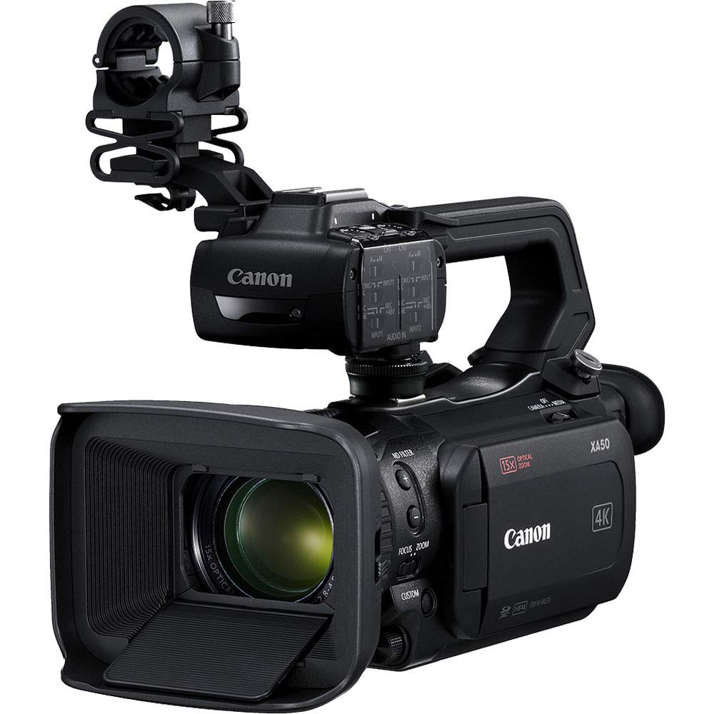 Canon XA50 Professional UHD 4K Camcorder (3669C002) W/Extra Battery, Soft Padded Bag, 64GB Memory Card, LED Light, Close