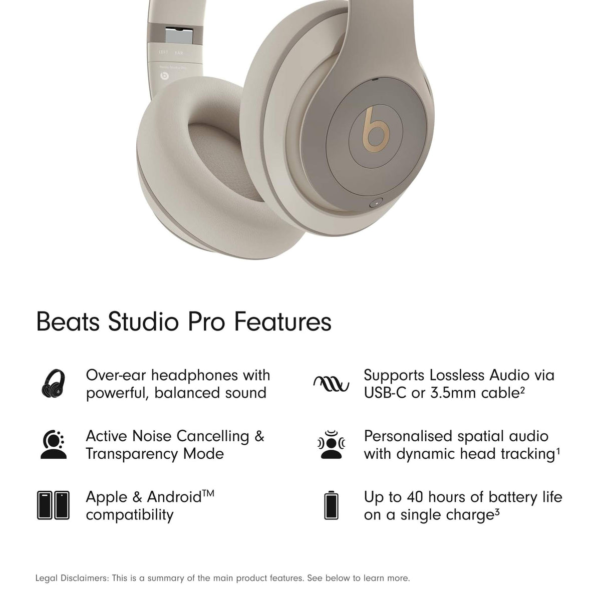 Beats Studio Pro Premium Wireless Over-Ear Headphones- Up to 40-Hour Battery Life, Active Noise Cancelling, Great for Travel & Commuting, USB-C Lossless Audio - Amazon Exclusive Khaki