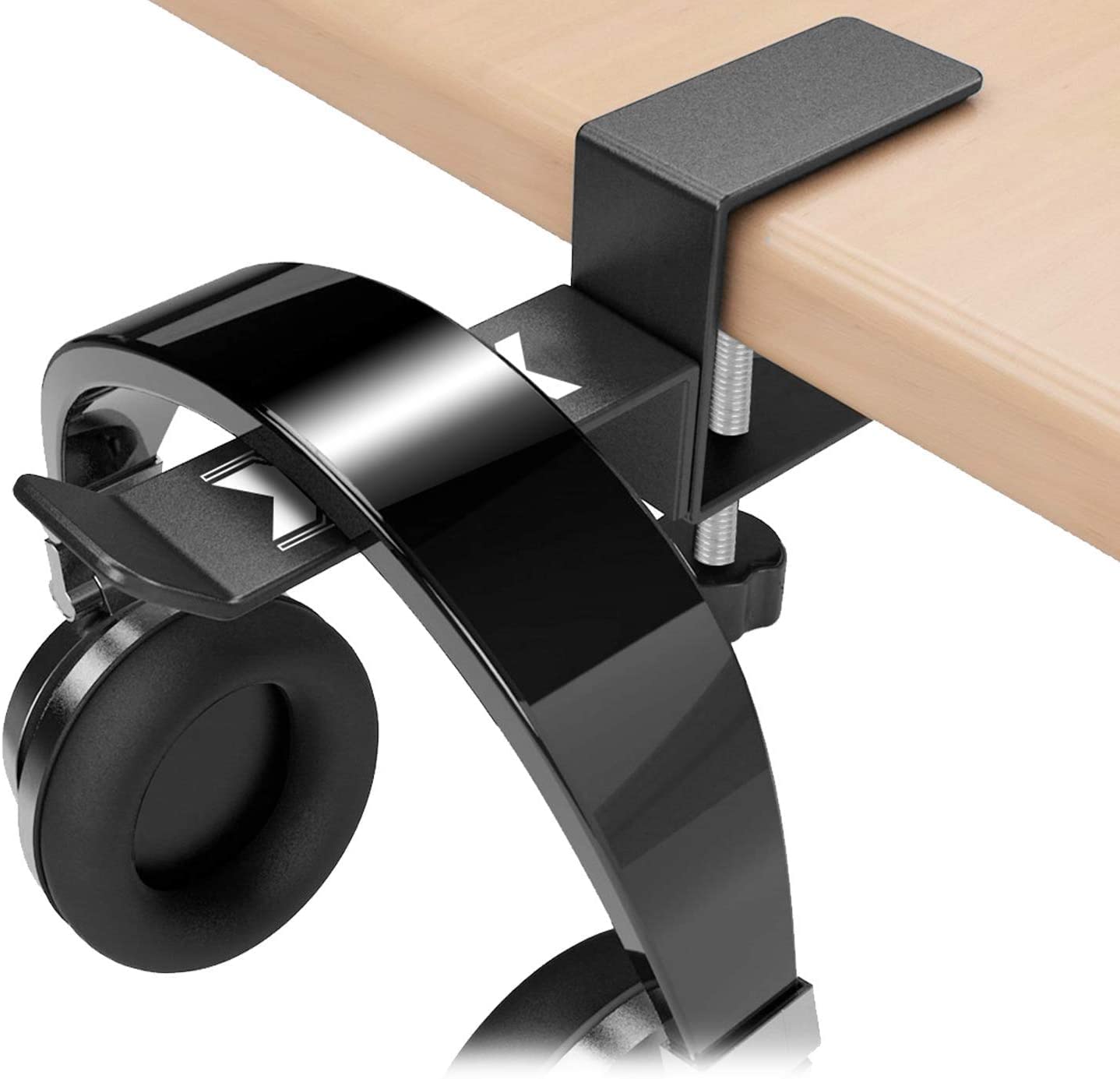 Xpix Metal Headphone Headset Holder Hanger with Under Desk Design Mount Clamp Clip Grip - Hooks onto Surface Without Glue Or Mess - Fits Headphones