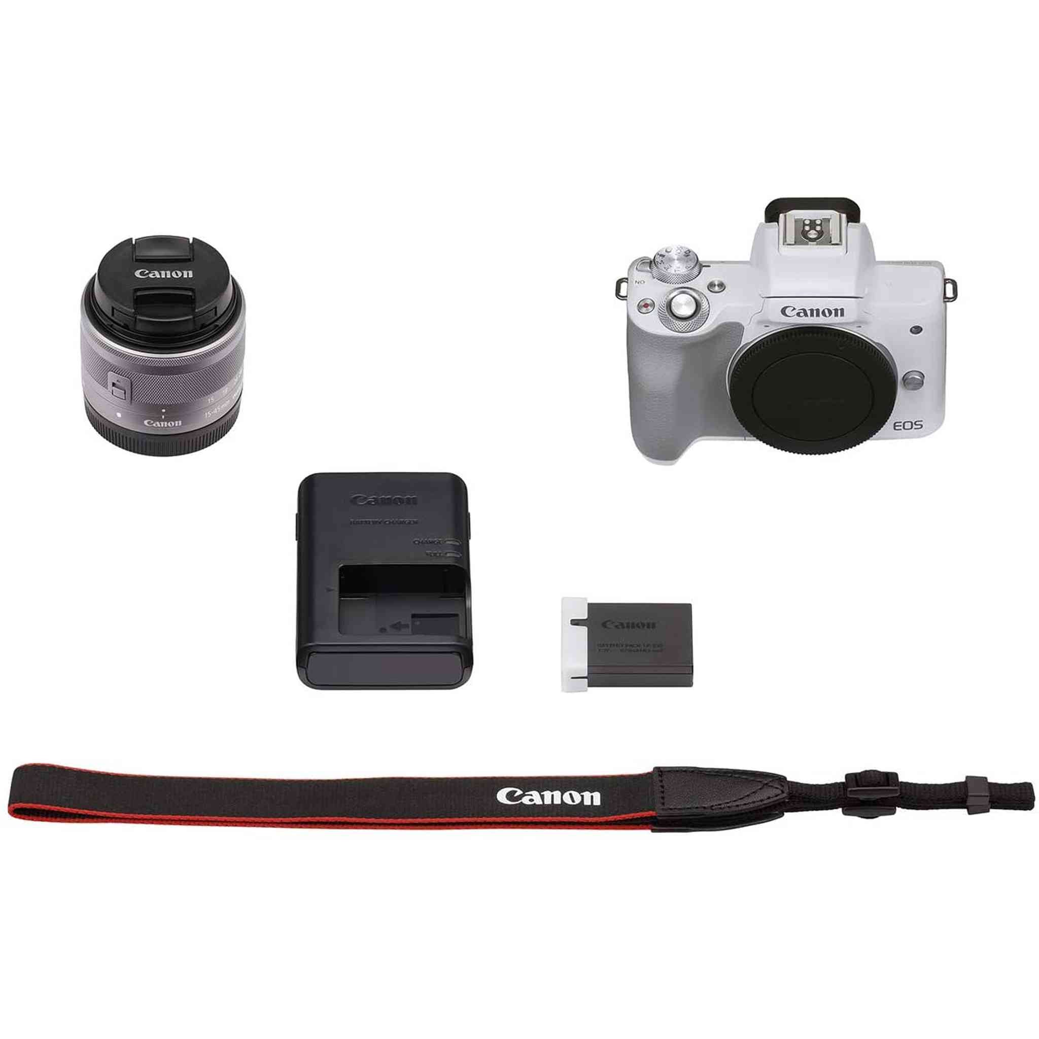 Canon EOS M50 Mark II + EF-M 15-45mm is STM Kit White International Model