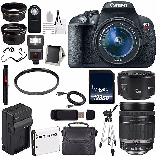 Canon EOS Rebel T5i 18 MP CMOS Digital SLR Camera w/EF-S 18-55mm f/3.5-5.6 Lens (International Model) + Canon EF 50mm f/