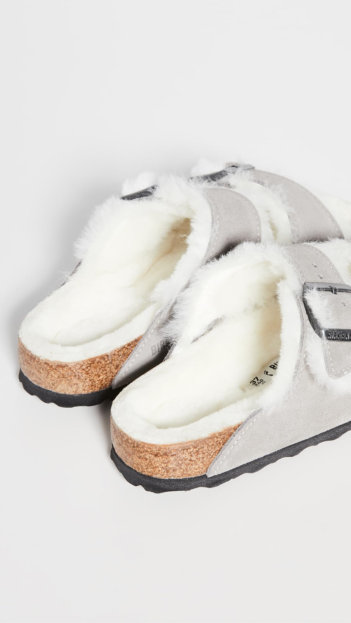 Birkenstock Women's Arizona Shearling Sandals, Stone Coin/Natural, Grey, 6 Narrow US