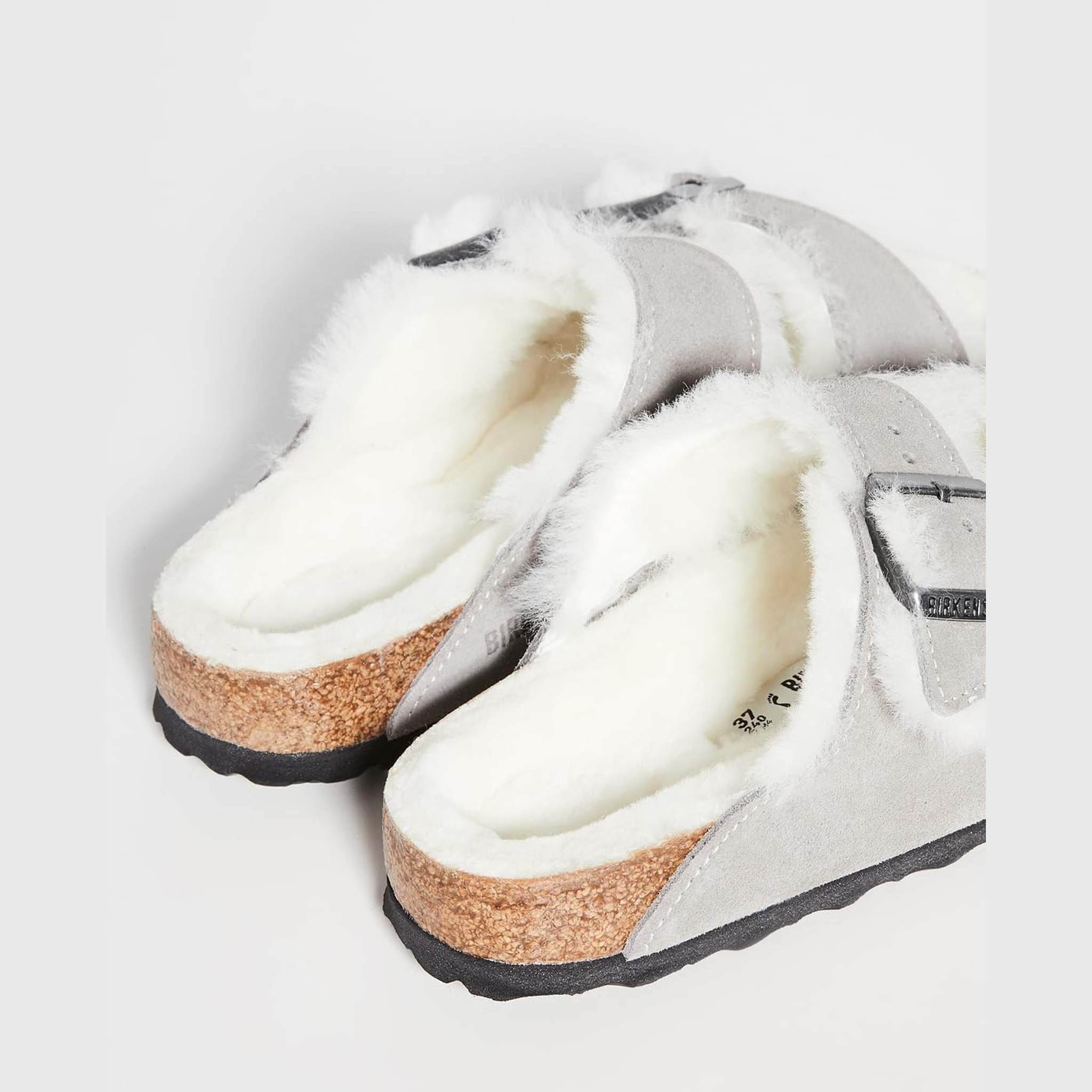 Birkenstock Women's Arizona Shearling Sandals, Stone Coin/Natural, Grey, 9 Narrow US