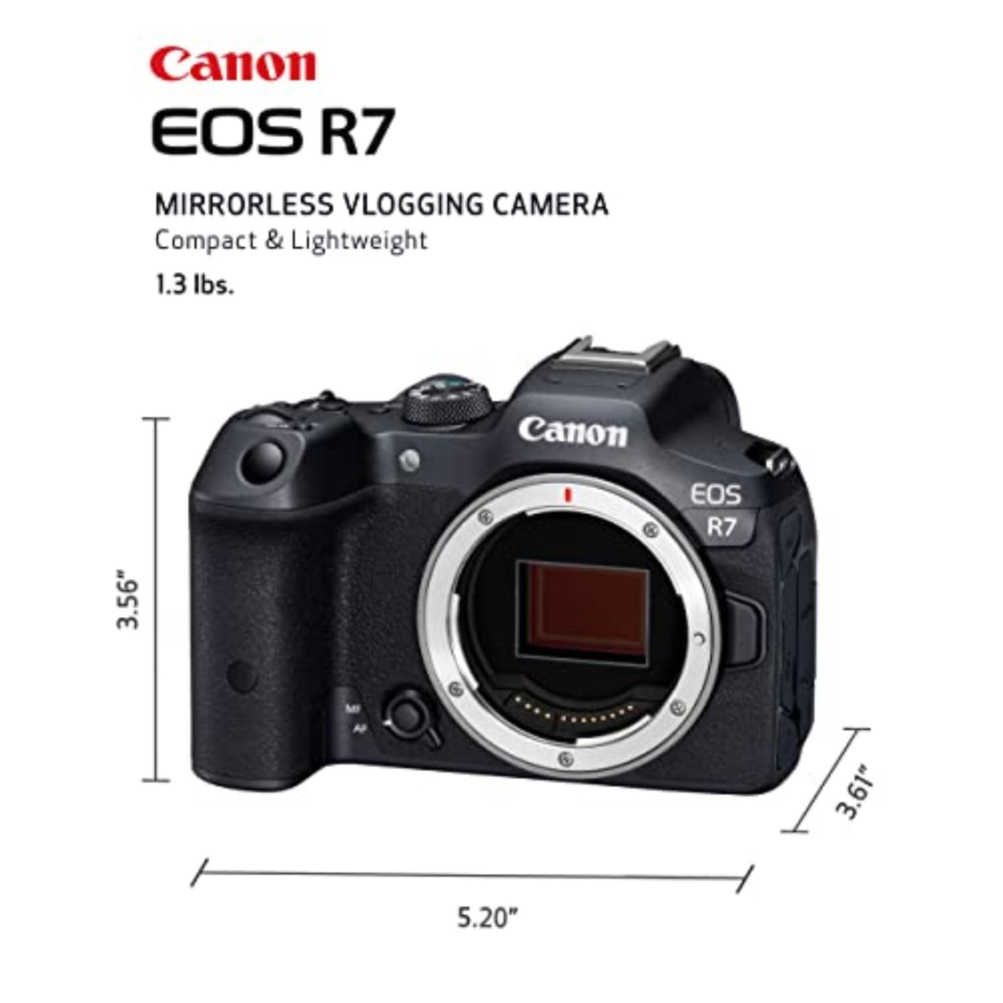 Canon EOS R7 Mirrorless Camera Body Only , Hybrid Camera, 32.5 Megapixel APS-C CMOS Sensor, 4K Video, for Sports, Action, Content Creators, Vlogging Camera, Black
