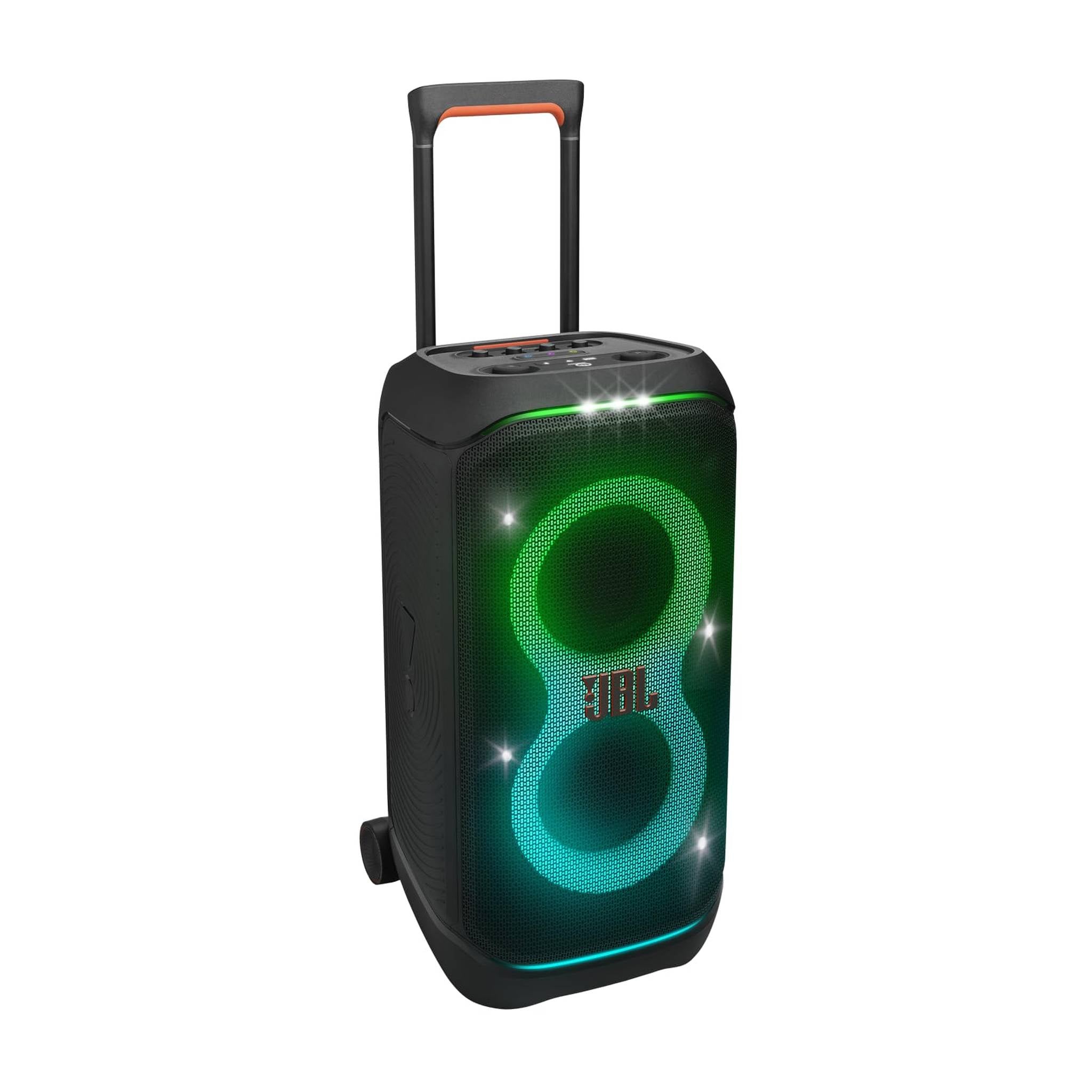 JBL PartyBox Stage 320 - Portable party speaker with telescopic handle & wide, sturdy Wheels, Powerful JBL Pro Sound, Futuristic lightshow, Up to 18 hours of play time, Splash proof Black