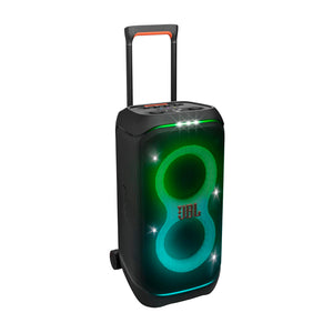 JBL PartyBox Stage 320 - Portable party speaker with telescopic handle & wide, sturdy Wheels, Powerful JBL Pro Sound, Futuristic lightshow, Up to 18 hours of play time, Splash proof Black