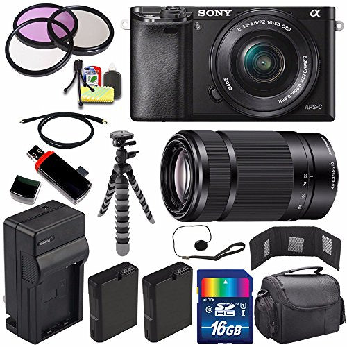 Sony Alpha a6000 Mirrorless Digital Camera with 16-50mm Lens (Black) + Sony E 55-210mm f/4.5-6.3 OSS E-Mount Lens 16GB Ultimate Bundle