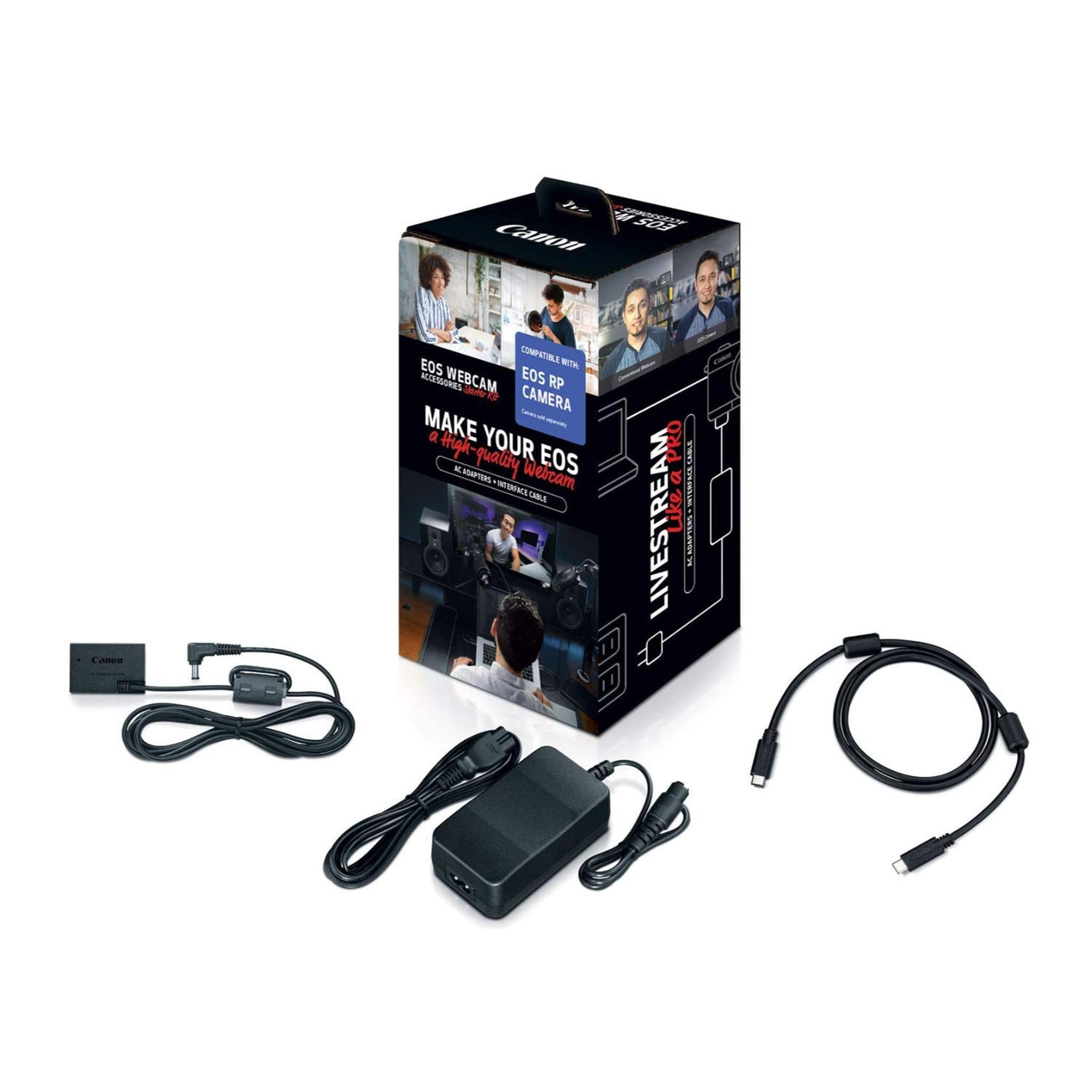 Canon EOS Webcam Accessory Starter Kit, for Select EOS R Series Digital Cameras, AC Adapter AC-E6N, DC Coupler DR-E18, Interface Cable IFC-100U, for Live Streaming, Teaching, & Content Creators