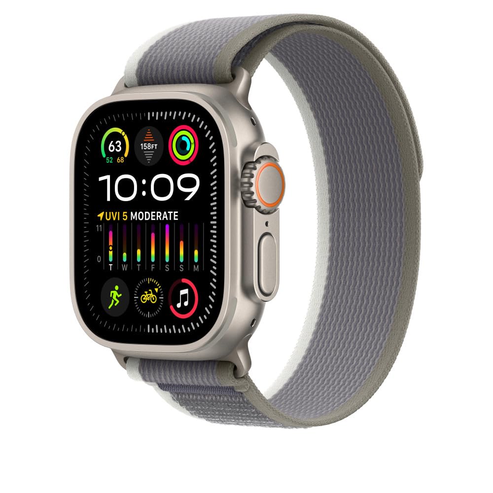 Apple Watch Band - Trail Loop 49mm - Green/Gray with Rugged Titanium Finish - M/L
