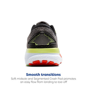 Brooks Men’s Ghost 16 Neutral Running Shoe - Black/Mandarin Red/Green - 8 Medium