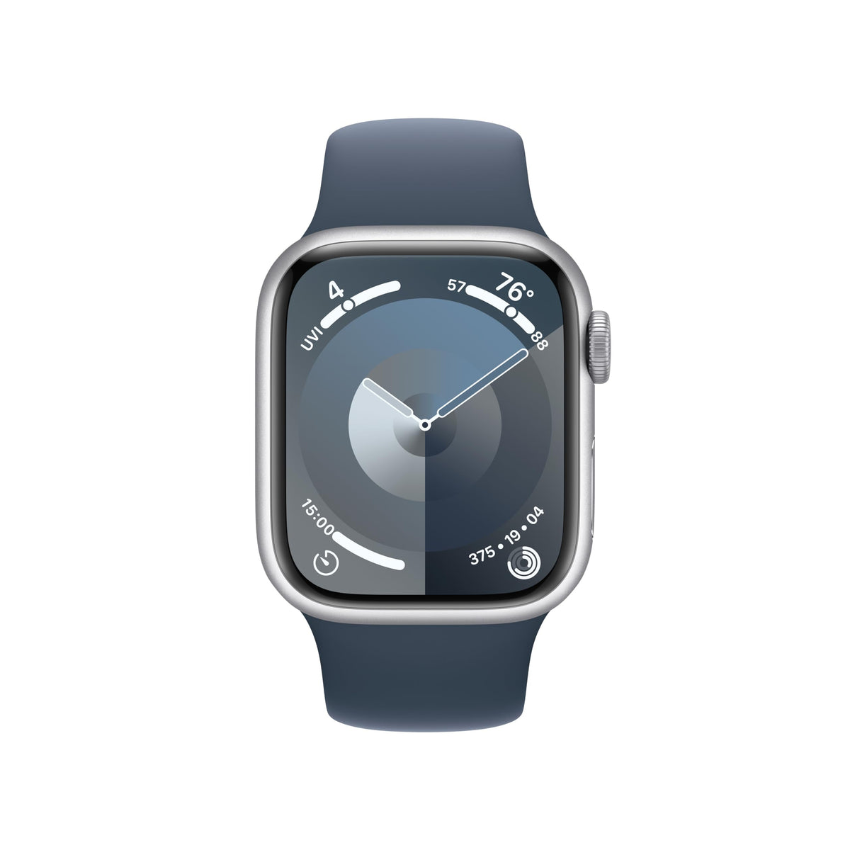 Apple Watch Series 9 GPS 41mm Smartwatch with Silver Aluminum Case with Storm Blue Sport Band S/M. - Reconditioned