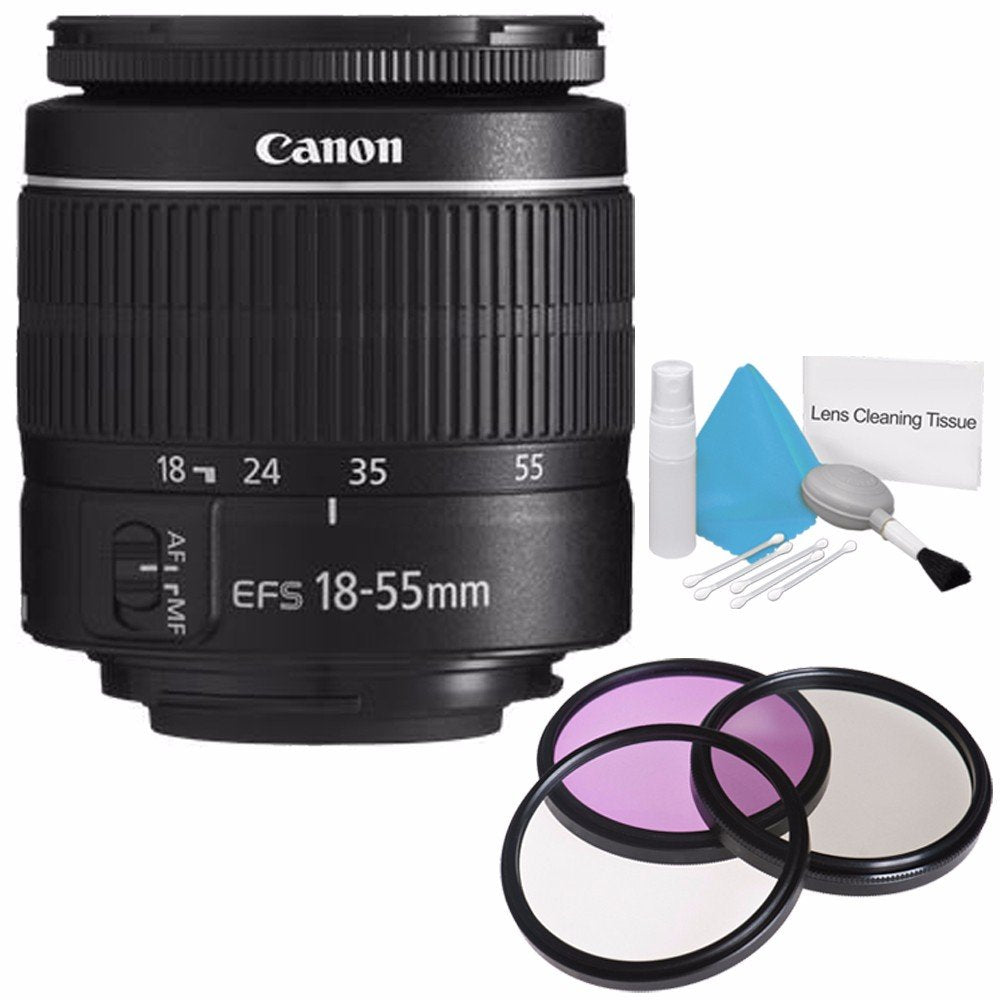 Canon EF-S 18-55mm f/3.5-5.6 III Lens International Model + 58mm 3 Piece Filter Kit + Deluxe Cleaning Kit