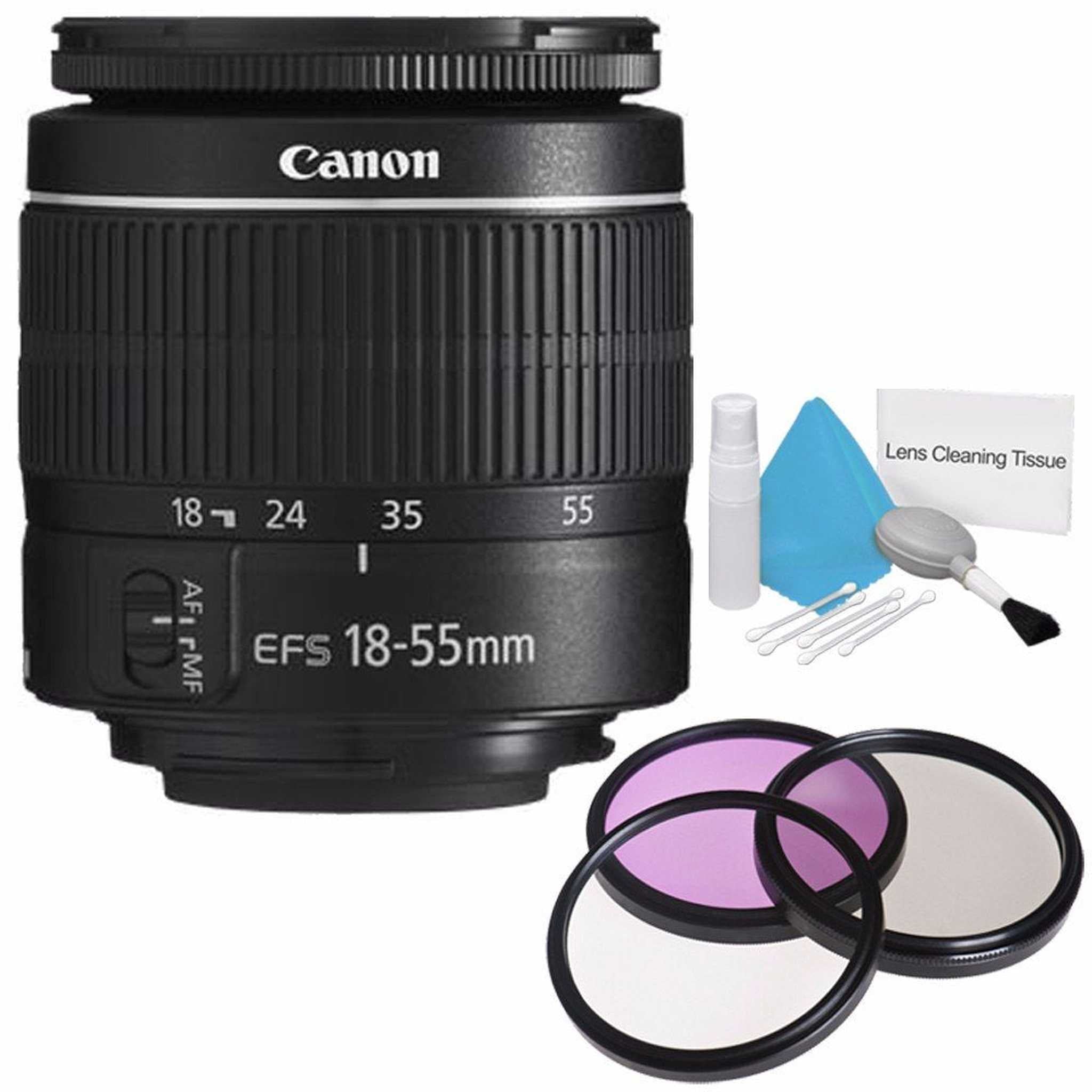 Canon EF-S 18-55mm f/3.5-5.6 III Lens International Model + 58mm 3 Piece Filter Kit + Deluxe Cleaning Kit - Used Canon