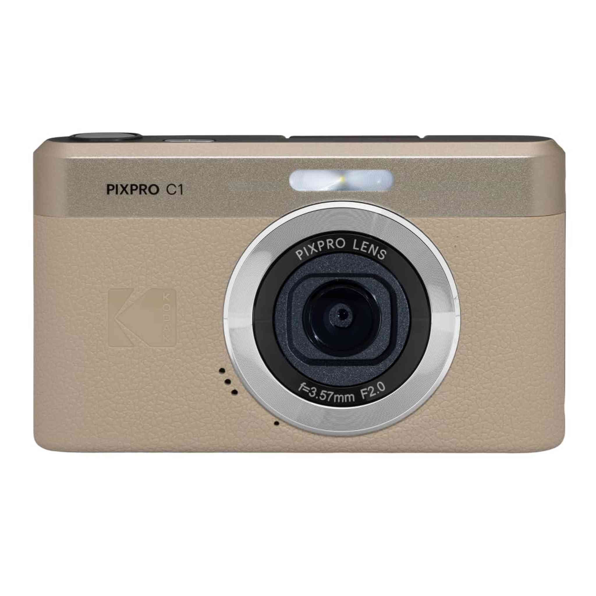 Kodak PIXPRO C1 Digital Camera, 13MP Compact Point & Shoot with 4X Digital Zoom, 26mm f/2.0 Wide Angle, 180 Degree Flip Screen, 1080p HD Video, Tan