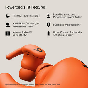 Beats - Powerbeats Fit - Wireless Noise-Cancelling Workout Earbuds with Upgraded Secure Fit Wingtips, IPX4, Up to 30H of Battery Life & Charging case, Compatible with Apple & Android - Spark Orange