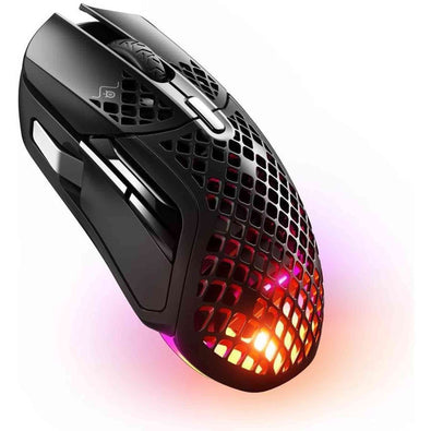 SteelSeries Aerox 5 Wireless - Holey RGB Gaming Mouse - Ultra-lightweight Water Resistant Design - 9 Buttons – Bluetooth/2.4 GHz - 18K DPI TrueMove Air Optical Sensor