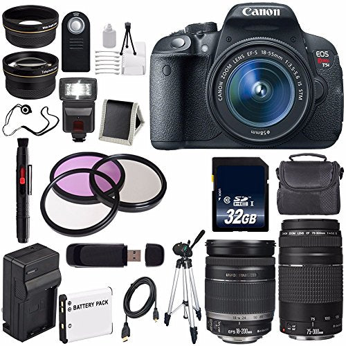 Canon EOS Rebel T5i 18 MP CMOS Digital SLR Camera w/EF-S 18-55mm f/3.5-5.6 Lens (International Model) + EF-S 18-200mm is