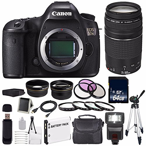 Canon EOS 5DS DSLR Camera (International Model) 0581C002 + Canon EF 75-300 III+ LP-E6 Replacement Battery + 64GB SDXC Ca