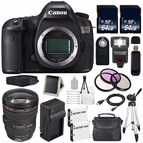 Canon EOS 5DS DSLR Camera (International Model) 0581C002 + Canon EF 24-105mm f/4L is USM Lens + LP-E6 Battery + 64GB Mem