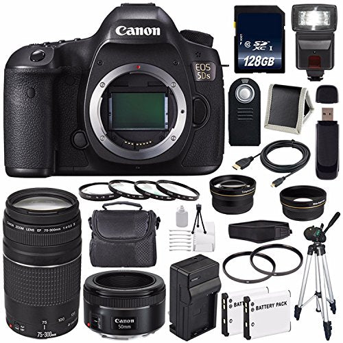 Canon EOS 5DS DSLR Camera (International Model) 0581C002 + Canon EF 75-300 III+ EF 50mm f/1.8 STM Lens + LP-E6 Replaceme